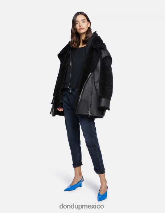 negro DONDUP mujer abrigo oversize de piel de oveja vestir D0VXD363