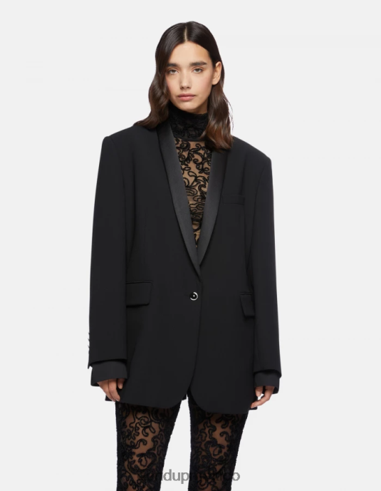 negro DONDUP mujer blazer de mezcla de lana con botonadura simple vestir D0VXD388