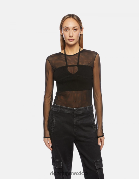 negro DONDUP mujer body ajustado de tul y viscosa vestir D0VXD444