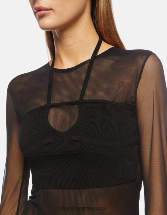 negro DONDUP mujer body ajustado de tul y viscosa vestir D0VXD444