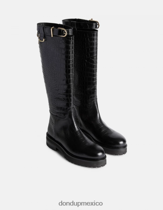 negro DONDUP mujer botas de piel efecto cocodrilo calzado D0VXD457