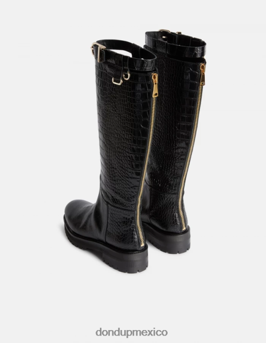 negro DONDUP mujer botas de piel efecto cocodrilo calzado D0VXD457