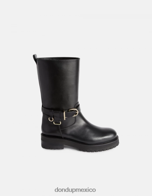 negro DONDUP mujer botas moteras de piel de becerro napa calzado D0VXD454