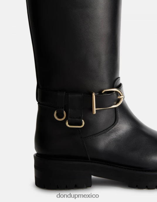 negro DONDUP mujer botas moteras de piel de becerro napa calzado D0VXD454
