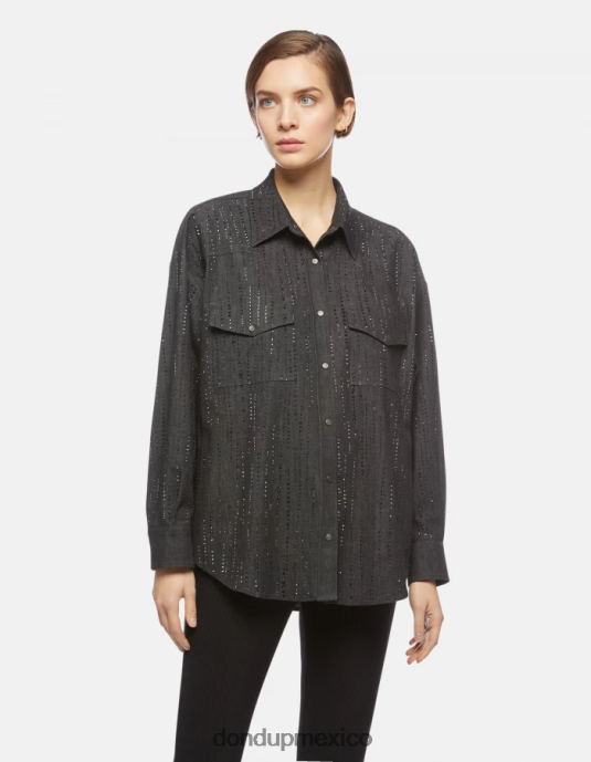 negro DONDUP mujer camisa de mezclilla de gran tamaño vestir D0VXD257