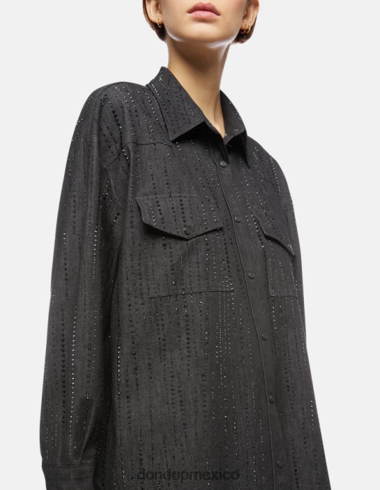 negro DONDUP mujer camisa de mezclilla de gran tamaño vestir D0VXD257