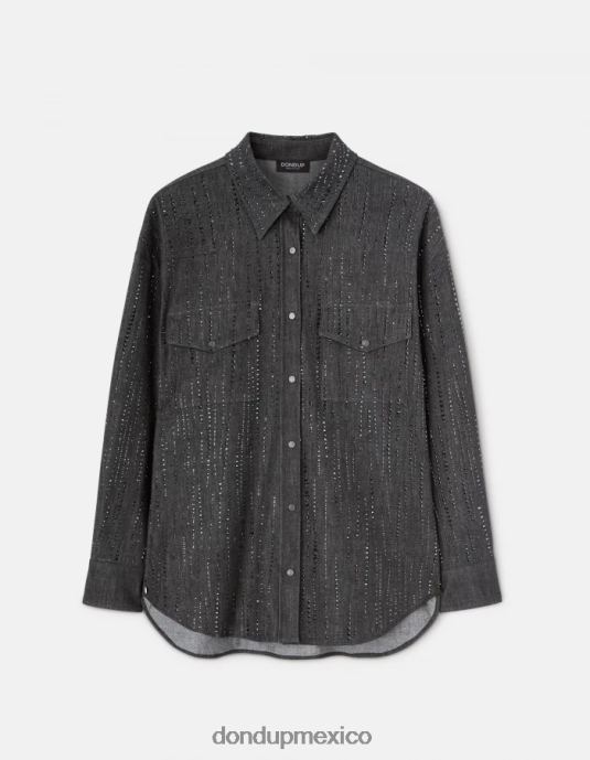 negro DONDUP mujer camisa de mezclilla de gran tamaño vestir D0VXD257