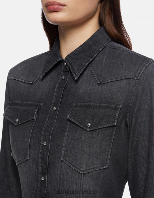 negro DONDUP mujer camisa vaquera ajustada vestir D0VXD251