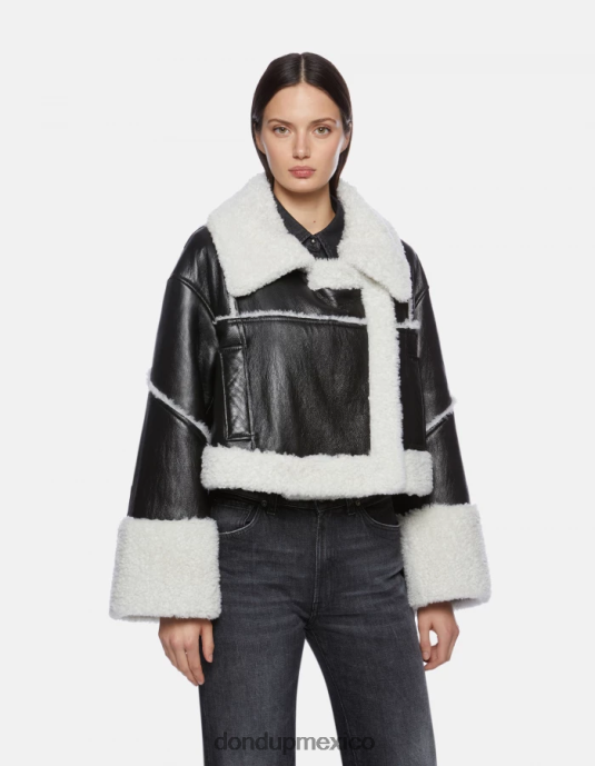 negro DONDUP mujer chaqueta corta de piel de oveja vestir D0VXD364