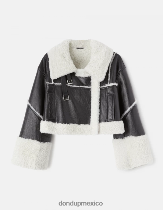 negro DONDUP mujer chaqueta corta de piel de oveja vestir D0VXD364