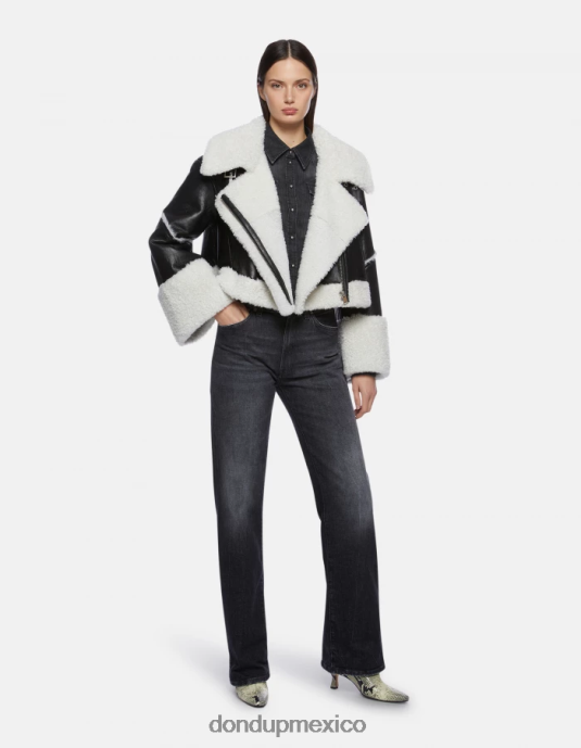 negro DONDUP mujer chaqueta corta de piel de oveja vestir D0VXD364
