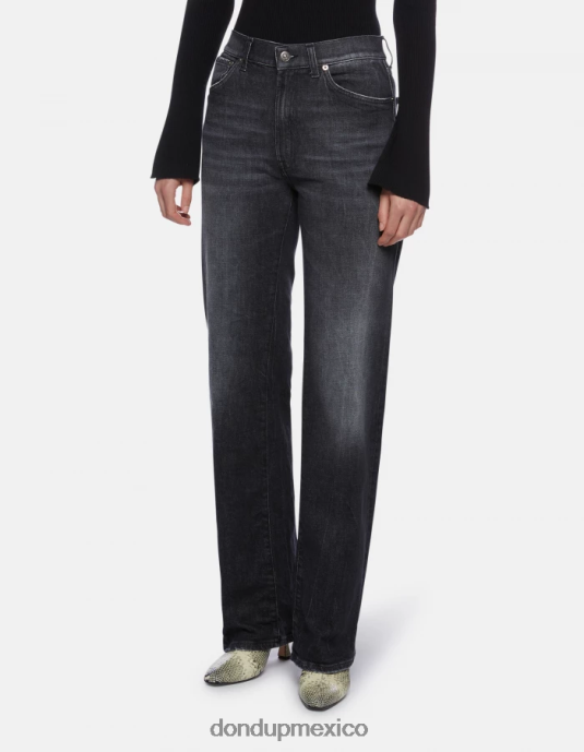 negro DONDUP mujer jeans mabel de mezclilla elástica con pernera ancha vestir D0VXD104