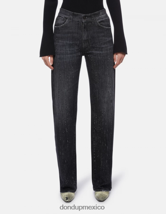 negro DONDUP mujer jeans mabel de mezclilla elástica con pernera ancha vestir D0VXD92