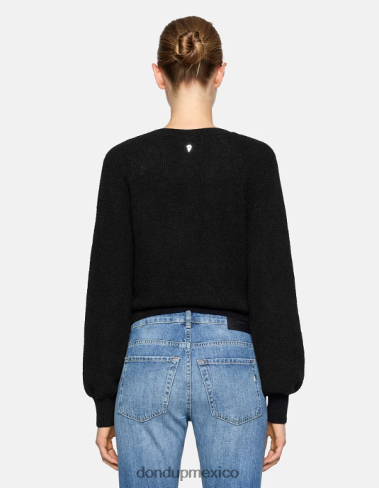 negro DONDUP mujer jersey de mohair con cuello en V vestir D0VXD301