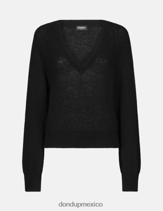 negro DONDUP mujer jersey de mohair con cuello en V vestir D0VXD301