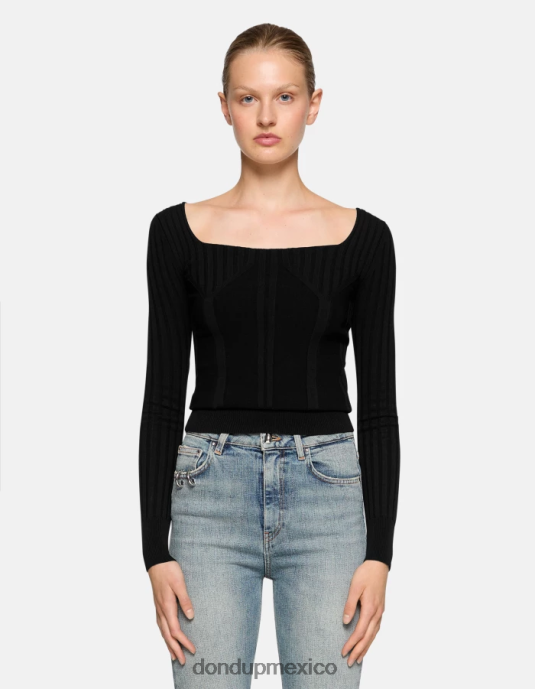 negro DONDUP mujer jersey de viscosa con cuello redondo vestir D0VXD299