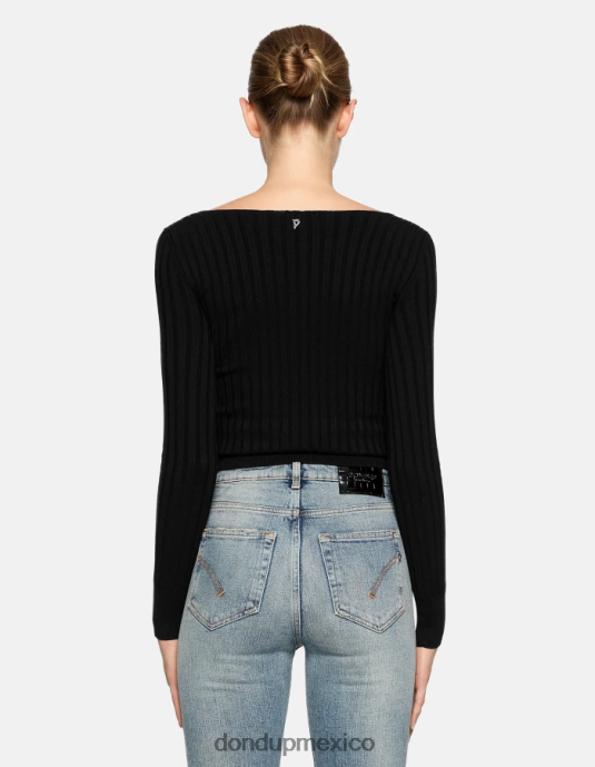 negro DONDUP mujer jersey de viscosa con cuello redondo vestir D0VXD299