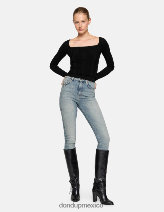negro DONDUP mujer jersey de viscosa con cuello redondo vestir D0VXD299