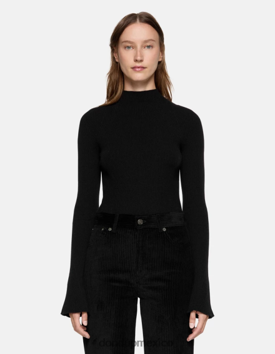 negro DONDUP mujer jersey de viscosa slim fit con cuello tipo polo vestir D0VXD305