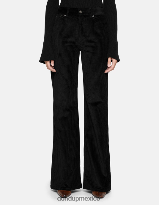 negro DONDUP mujer pantalones anchos de terciopelo color ámbar vestir D0VXD46