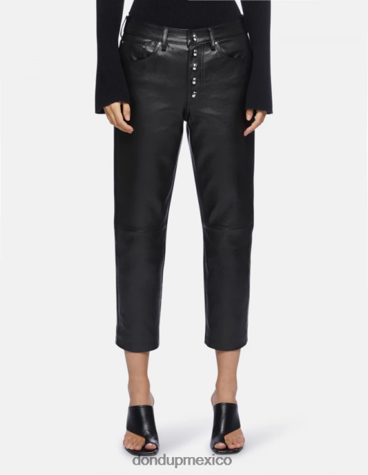 negro DONDUP mujer pantalones koons holgados de piel de napa vestir D0VXD115