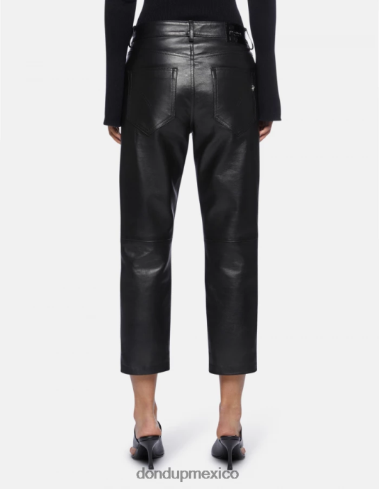 negro DONDUP mujer pantalones koons holgados de piel de napa vestir D0VXD115
