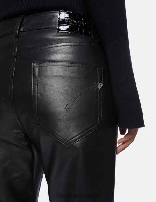 negro DONDUP mujer pantalones koons holgados de piel de napa vestir D0VXD115