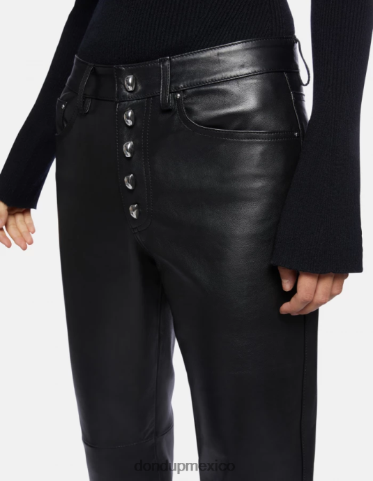 negro DONDUP mujer pantalones koons holgados de piel de napa vestir D0VXD115