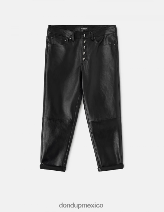 negro DONDUP mujer pantalones koons holgados de piel de napa vestir D0VXD115