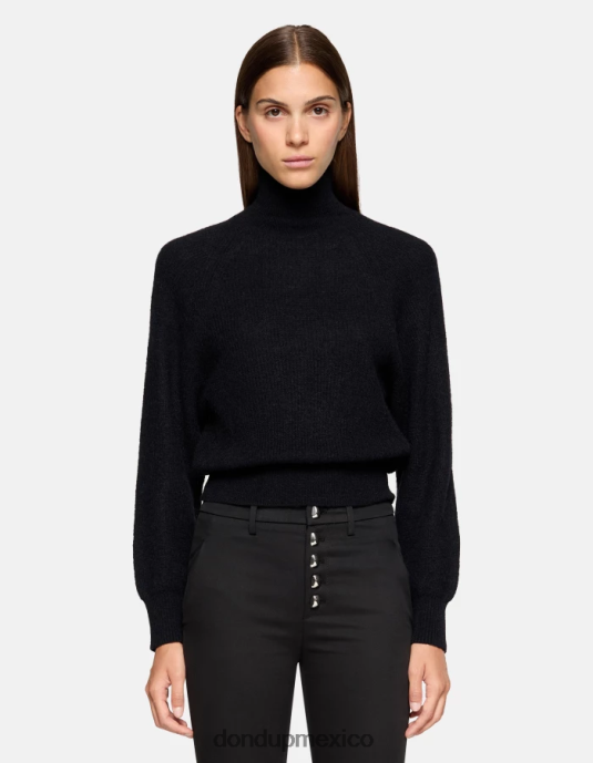 negro DONDUP mujer suéter regular fit de mohair con cuello tipo polo vestir D0VXD303