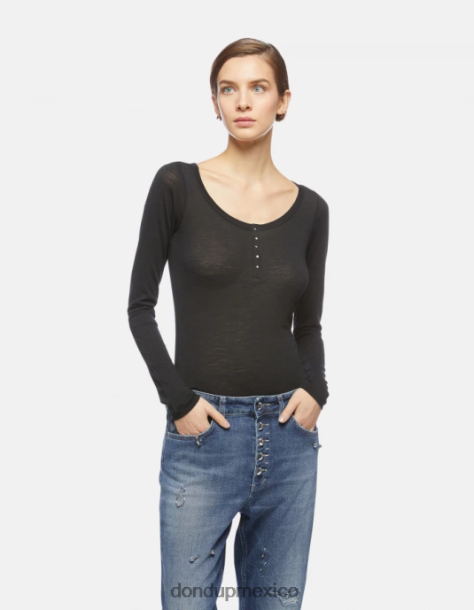 negro DONDUP mujer top henley de lana slim fit vestir D0VXD432