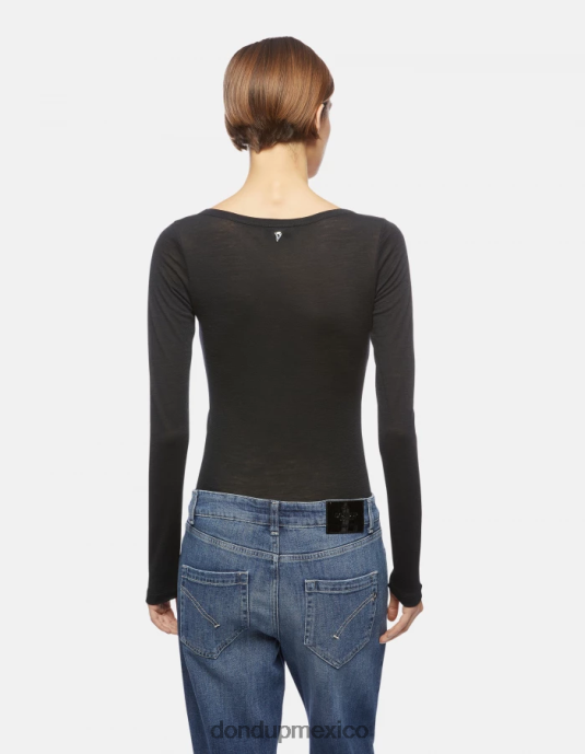 negro DONDUP mujer top henley de lana slim fit vestir D0VXD432