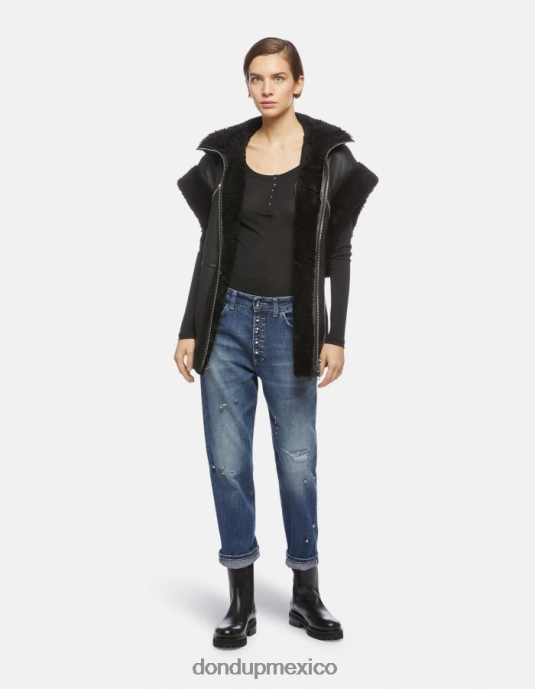 negro DONDUP mujer top henley de lana slim fit vestir D0VXD432