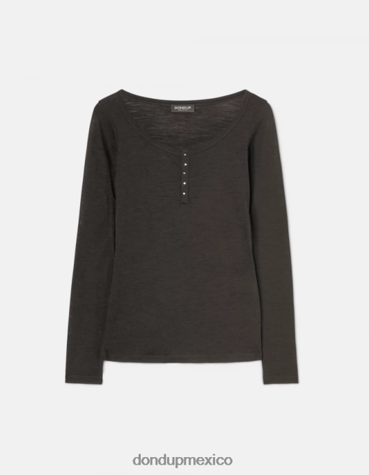 negro DONDUP mujer top henley de lana slim fit vestir D0VXD432