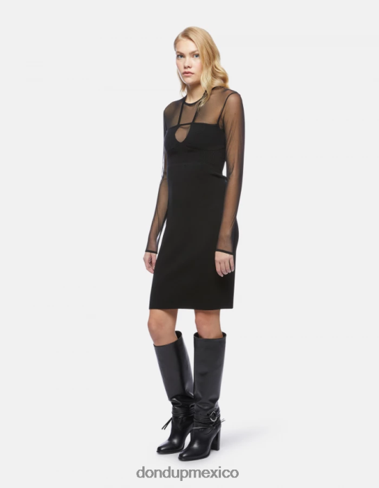 negro DONDUP mujer vestido corto de tul y viscosa vestir D0VXD278