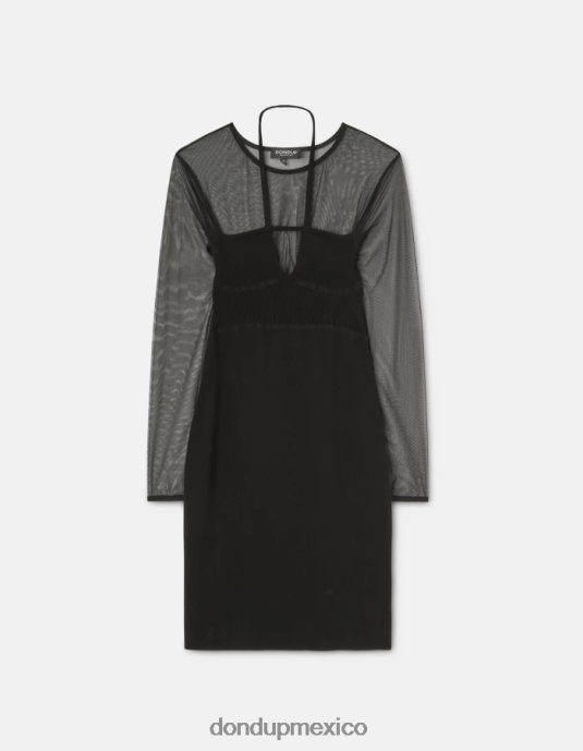 negro DONDUP mujer vestido corto de tul y viscosa vestir D0VXD278