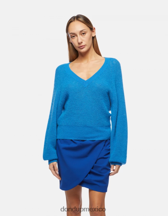 turquesa DONDUP mujer jersey de mohair con cuello en V vestir D0VXD302