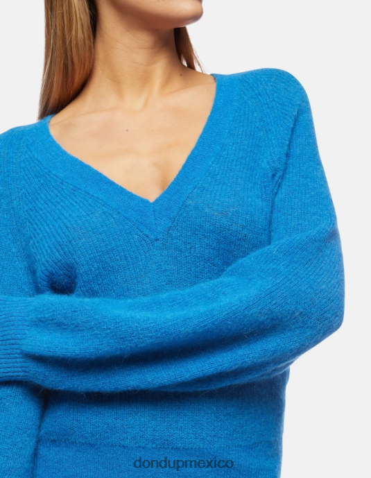 turquesa DONDUP mujer jersey de mohair con cuello en V vestir D0VXD302