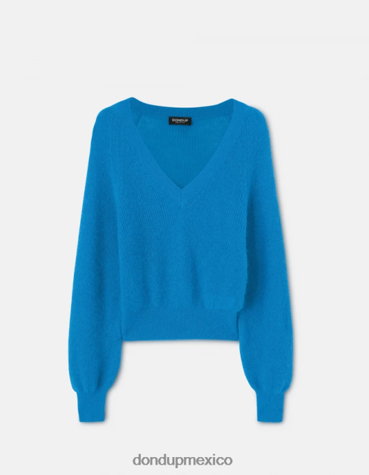 turquesa DONDUP mujer jersey de mohair con cuello en V vestir D0VXD302